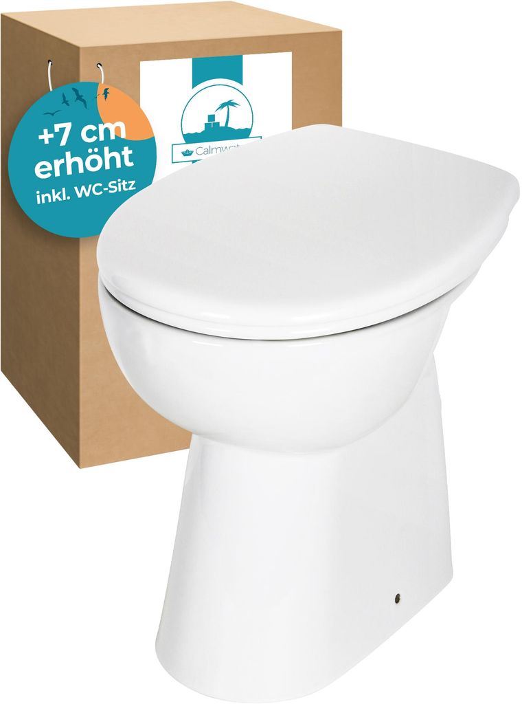 Calmwaters Spülrandloses WC Komplettset Elements Wellness mit Toilettendeckel, erhöhtes Stand WC + 7 cm, abnehmbarer WC-Sitz mit Absenkautomati...