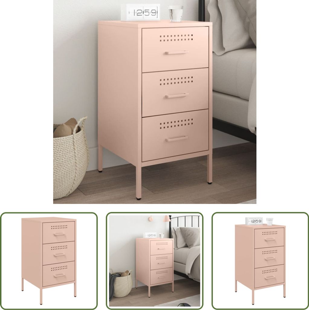 The Living Store Nachttisch Rosa 36x39x68 cm Kaltgewalzter Stahl