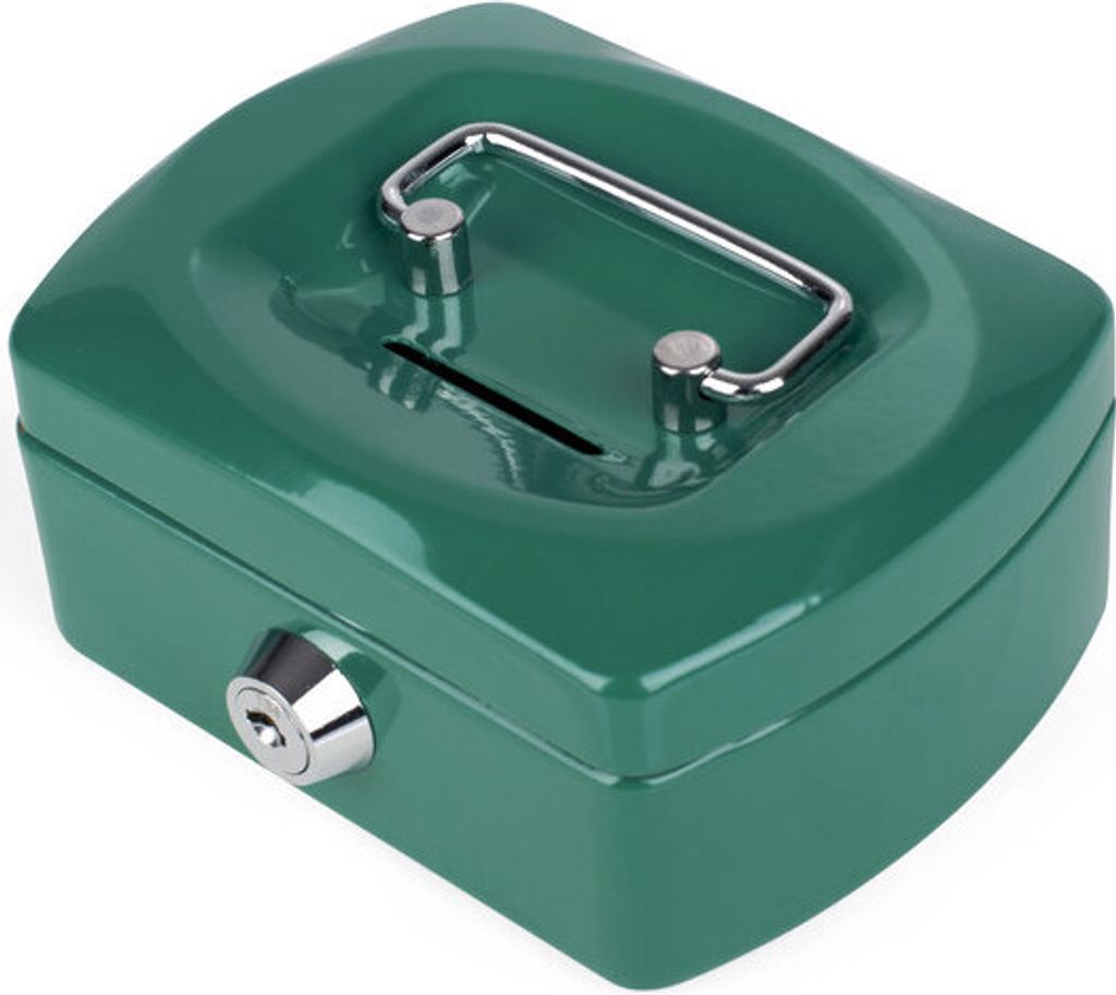 1x Geldkassette Spardose mit Sparschlitz mit entnehmbaren Münzfach 125 mm grün