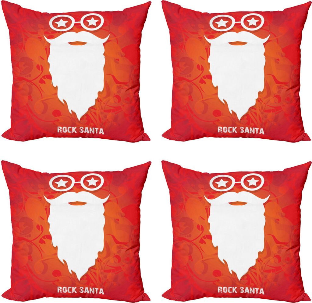 ABAKUHAUS Indie Kissenbezug Set (4 Stück), Rock Weihnachtsmann Weihnachts, Moderner Doppelseitiger Digitaldruck, 40 cm x 40 cm, Rot Orange Weiß