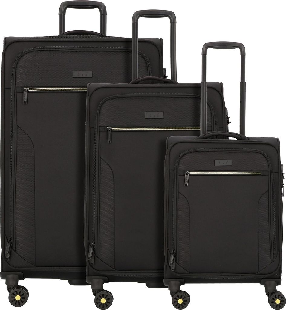 Reisekoffer d&n Travel Line 9704 Trolley Set 3-teilig 4 Rollen - Schwarz