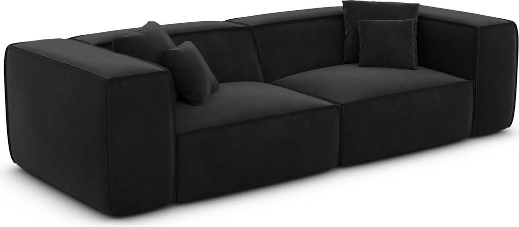 Samtstoff 3-Sitzer Couch Arelia Schwarz