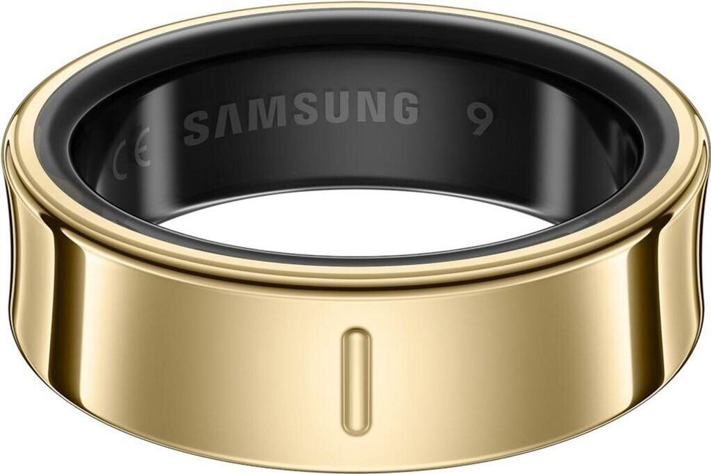 A close-up studio shot of a gold Samsung Galaxy Ring.