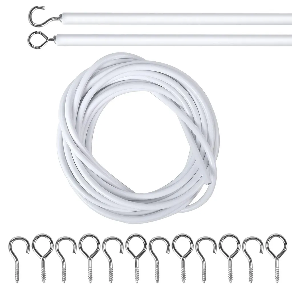 Kit cordon à rideaux 5m résistant avec 6 œillets et 6 crochets de fixation