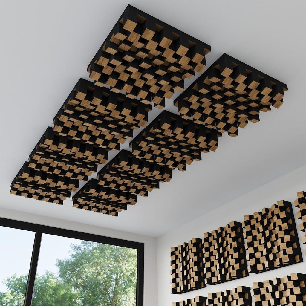 2er-Pack – Selbstklebender Akustikdiffusor „Sirius“|50x50cm|2D-QRD-Decken-und Wandpaneel|Echokontrolle und Schalldiffusor|[Eiche|SIRIUS-Stick...