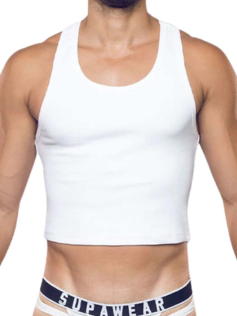 Supawear Ribbed Cropped Singlet Tank Top White XL