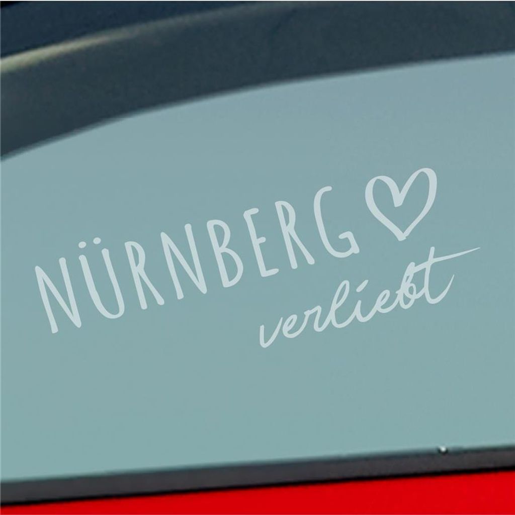 Auto Aufkleber Nürnberg verliebt Herz Stadt Heimat Liebe Car 19x7 cm Milchglas Sticker Heckscheibenaufkleber