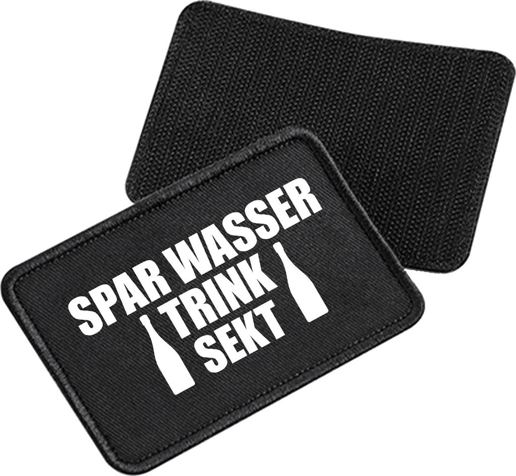 Huuraa Patch Spar Wasser Trink Sekt Sektflasche Black 10 x 6,5cm Baumwolle Klettpatch für Mütze Geschenkidee