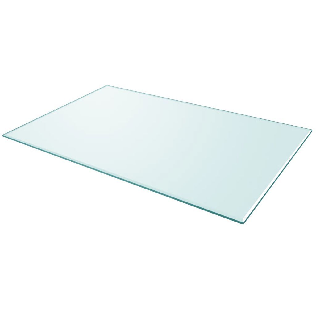 A rectangular glass shelf displayed diagonally on a white background.