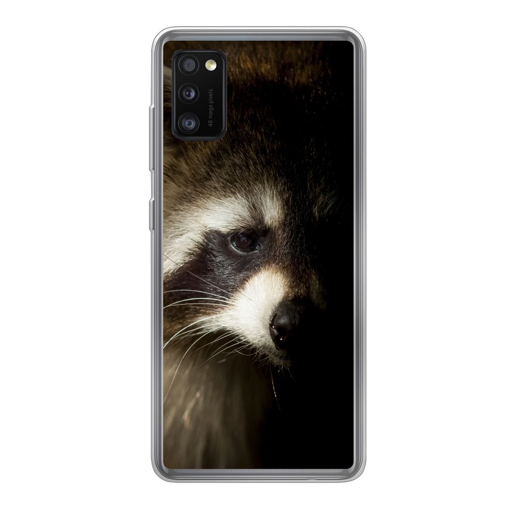 MuchoWow Handyhülle Schutzhülle Hülle für Samsung Galaxy A41 Waschbär - Wilde Tiere - Schwarz Silikon Softcase Handy Hülle - Mobiltelefon