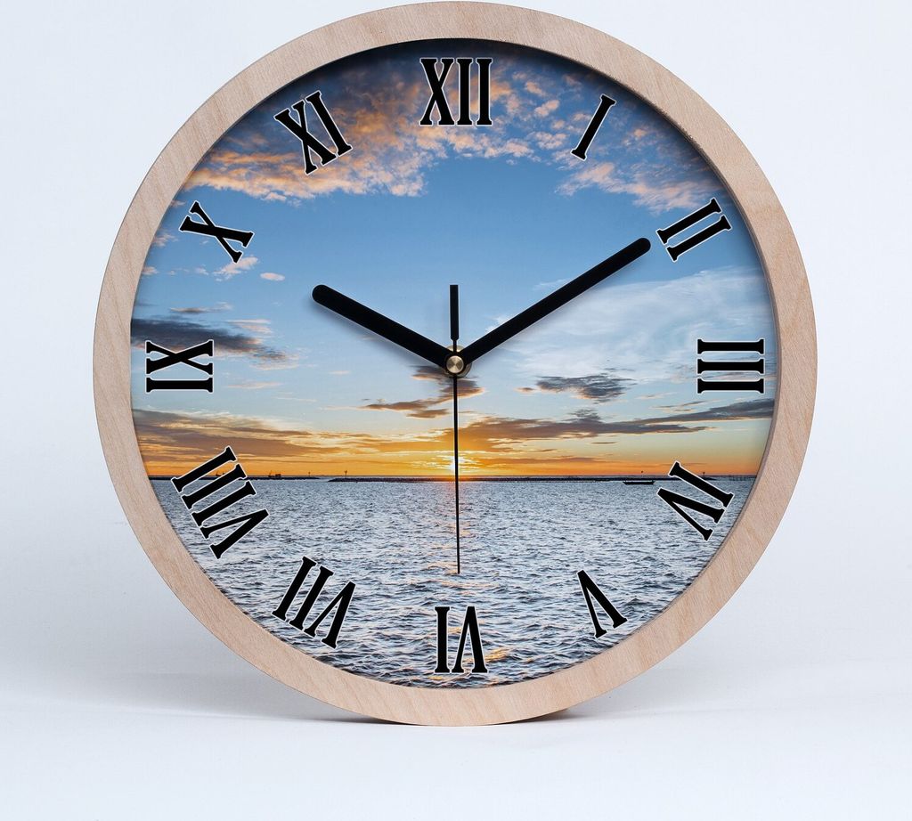 Holzuhr 25fi cm wanduhr - schwarze Spitzen - Dämmerung auf dem Meer
