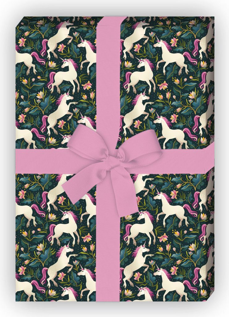 Romantik Einhorn Geschenkpapier, für kleine & große Mädchen, blau - G11520, 32 x 48cm