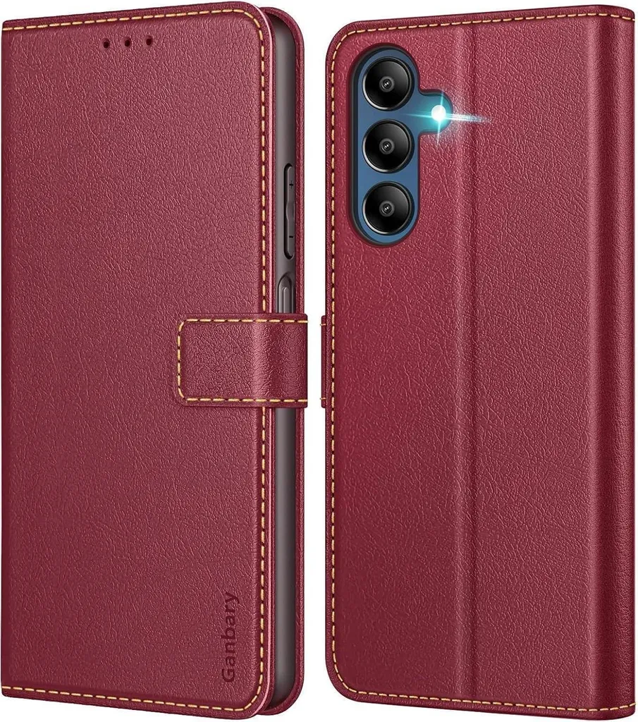 Étui portefeuille Samsung A15 bordeaux protection intégrale chic