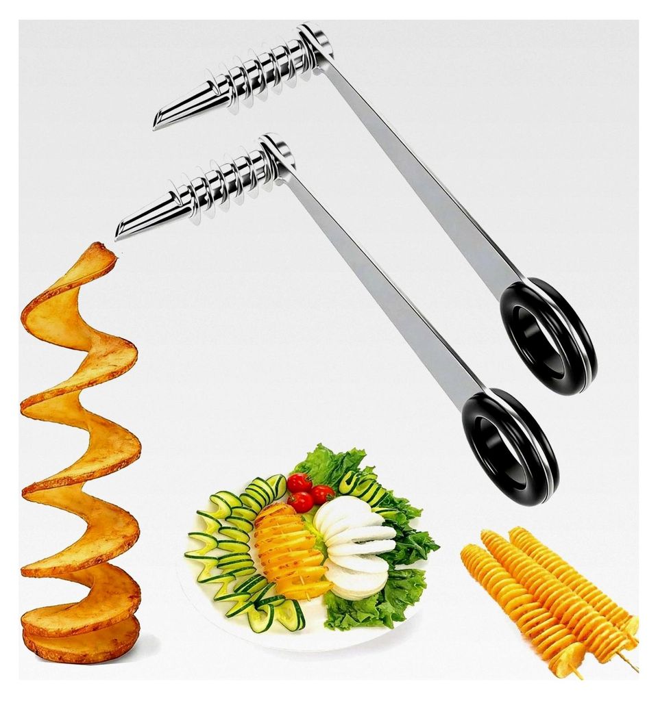 2 Stück Spiralschneider für Kartoffeln aus Edelstahl, Handgeführter Spiralschneider für kreative Obst- und Salatdekoration sowie Snacks für Pa...