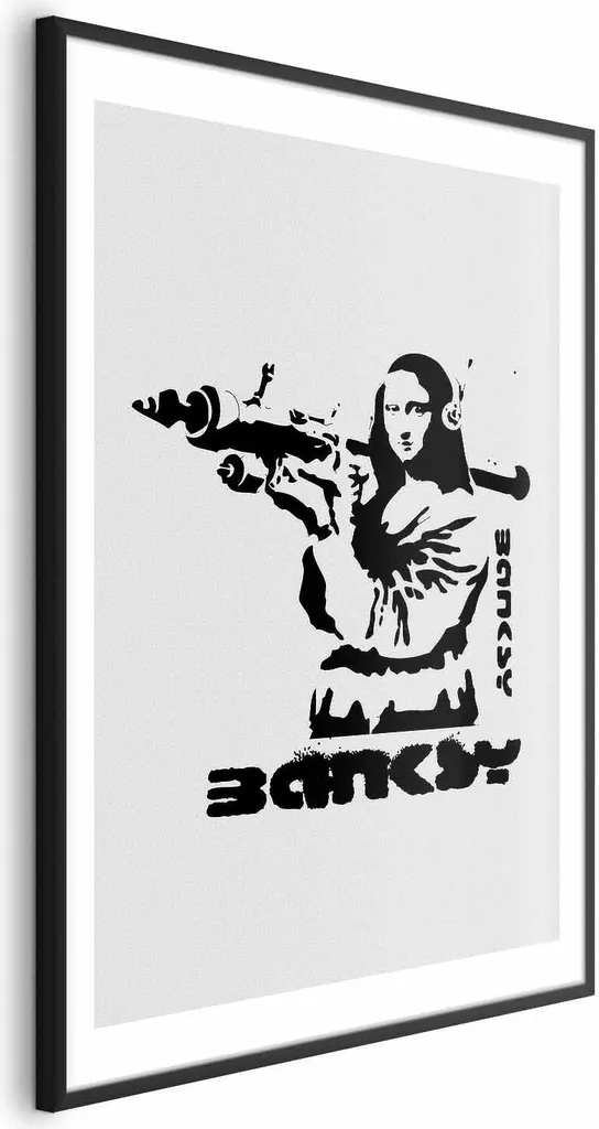 Poster Monna Lisa con bazooka 40x60 cm con cornice nera con margine