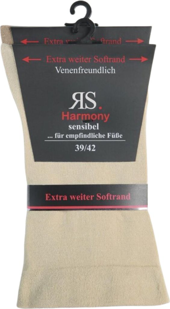 2 Paar Socken Baumwolle Herren extra weit breit ohne Gummi RS Harmony beige Gr. 43/46