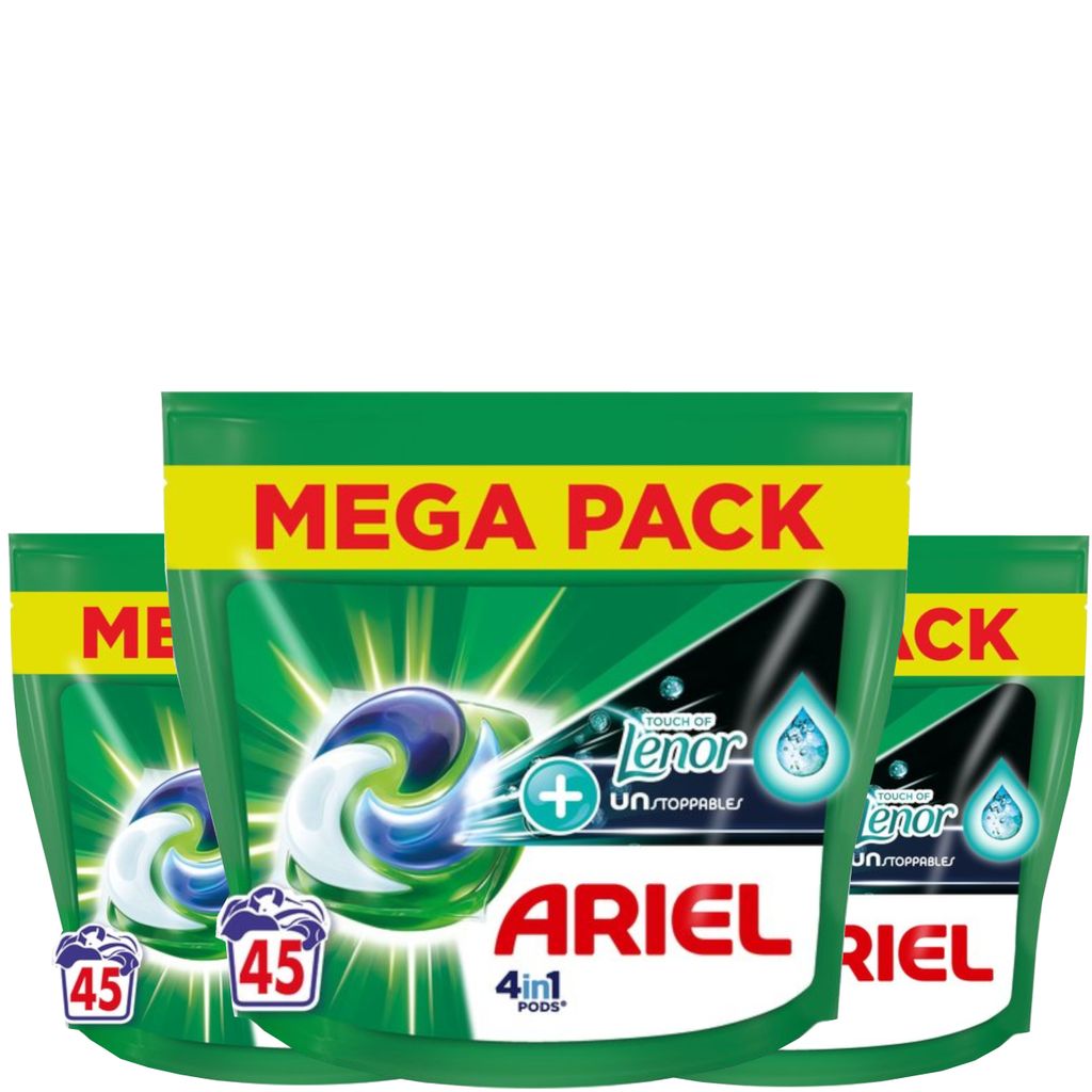 Ariel 4in1 Waschmittelkapseln + Touch Of Lenor Unstoppables Produktbild 