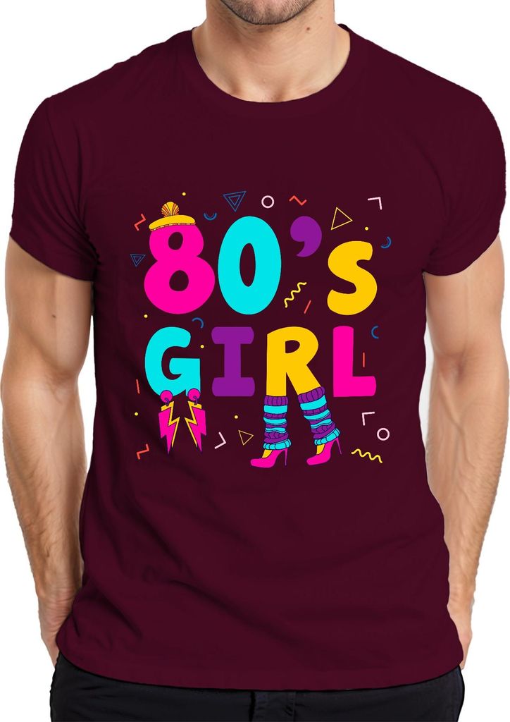 80's GIRL 80er Jahre Retro Neon 80s Memphis Beinwärmer Ohrringe Herren T-Shirt, Burgundy, 3XL