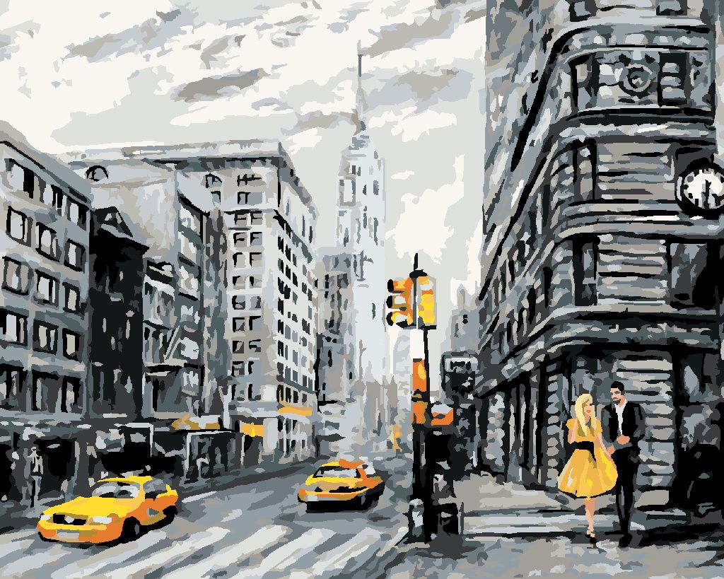 Zuty - Malen nach Zahlen - GELBE TAXIS IN NEW YORK, 40x50 cm, mit Keilrahmen (bereits gespannt)