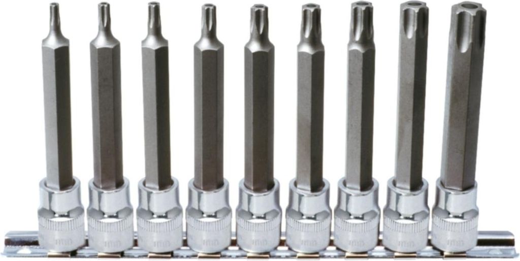 KS Tools 3/8 CHROMEplus Bit-Stecknuss-Satz TX, Bohrung, lang, 9-tlgTB20-TB60