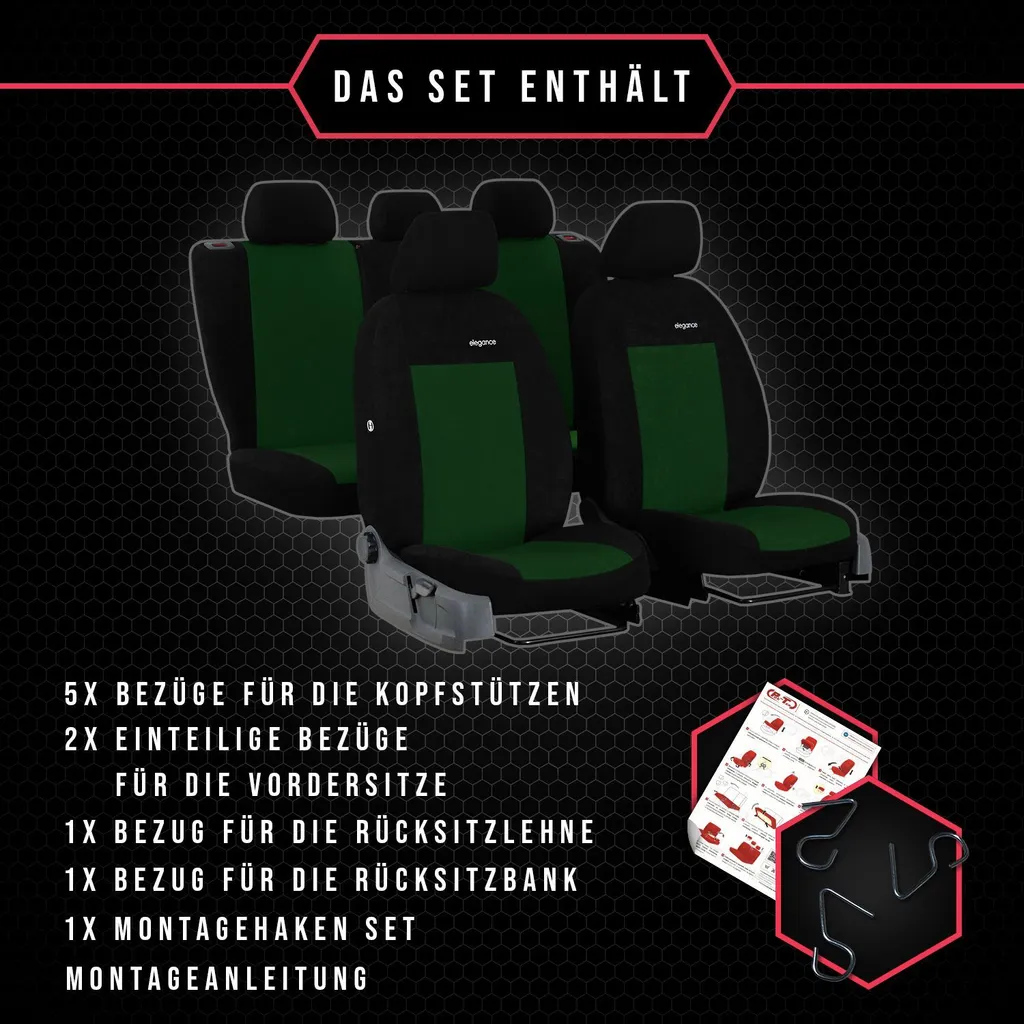Coprisedili auto Coprisedili universali per Audi A1 Set di coprisedili auto verdi - 9