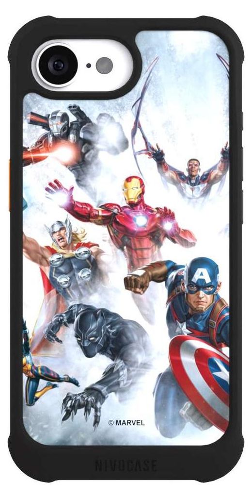 NIVOCASE Hülle für Apple iPhone 16e Stoßfeste Handyhülle NIVOmax Case Schwarz Offizielles Lizenzprodukt Marvel The Avengers