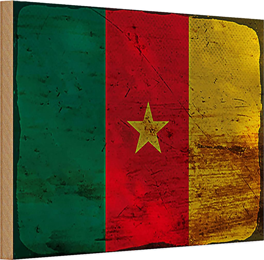 Holzschild Flagge Kamerun 30x20cm Flag of Cameroon Rost