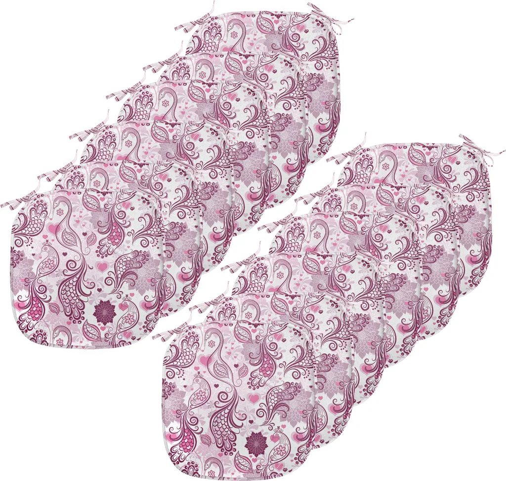 ABAKUHAUS Rivestimenti viola per sedie da sala da pranzo, uccellini romantici e fiori, cuscini decorativi impermeabili con cinturini per sedie da cucina, 40 cm x 40 cm, confezione da 12, malva prugna rosa