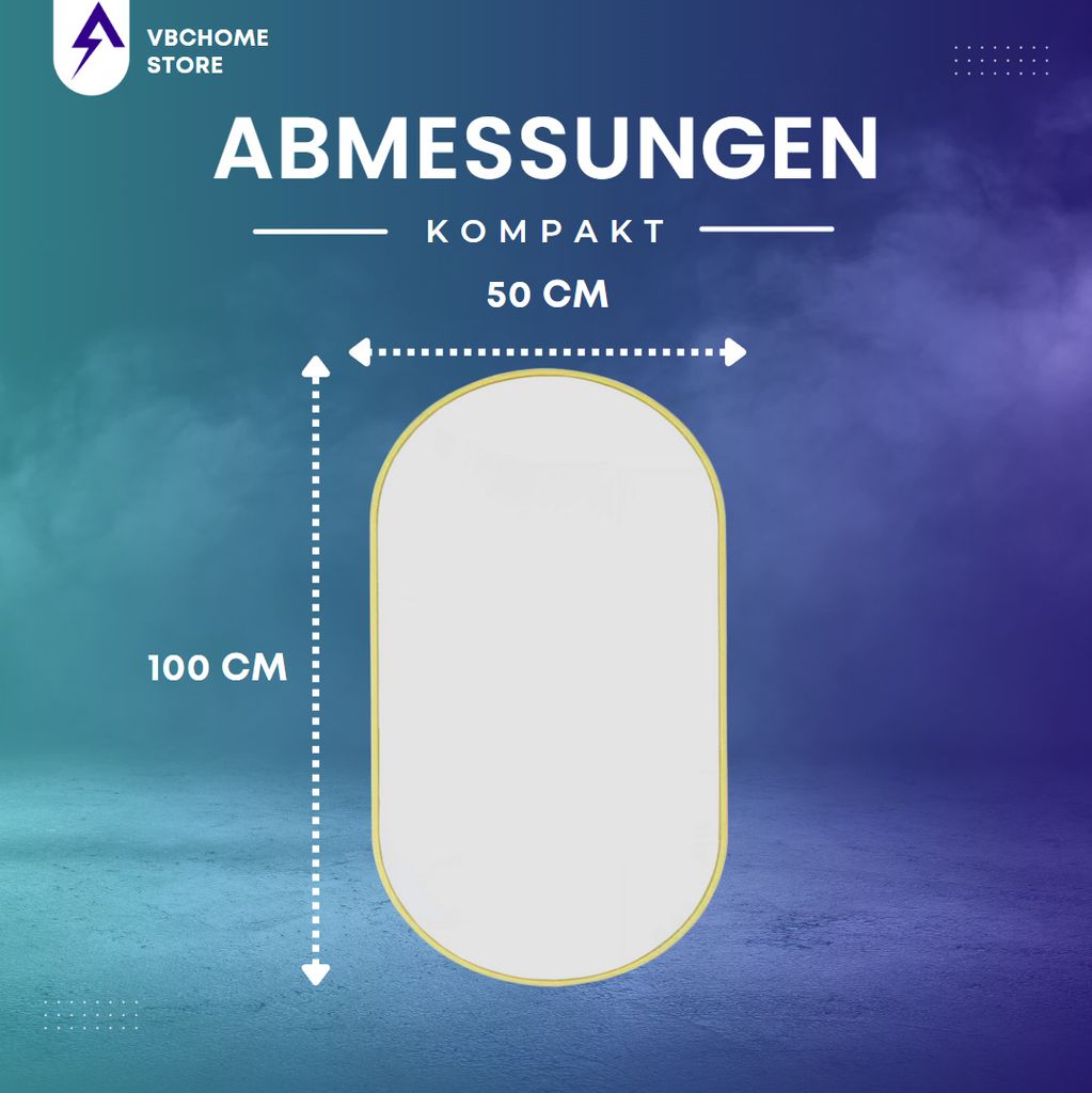 VBChome Oval Spiegel 100 x 50 cm Schwarz Aluminiumrahmen – Elegante Dekoration für Wohnzimmer, Bad, Flur, modernes und stilvoller Spiegel für Innenräume Wandspiegel