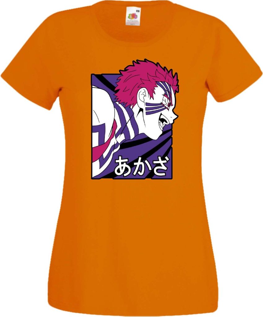 Damen T-Shirt Anime Manga Demon Anime Slayer Akaza 03 Upper Rank Akaza, Lady XS / Orange