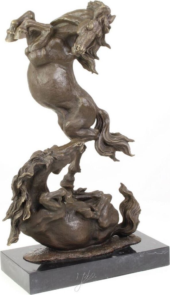 Casa Padrino Luxus Bronze Skulptur Kämpfende Pferde Bronze / Schwarz 33 x 14,3 x H. 51 cm - Deko Bronzefigur mit Marmorsockel