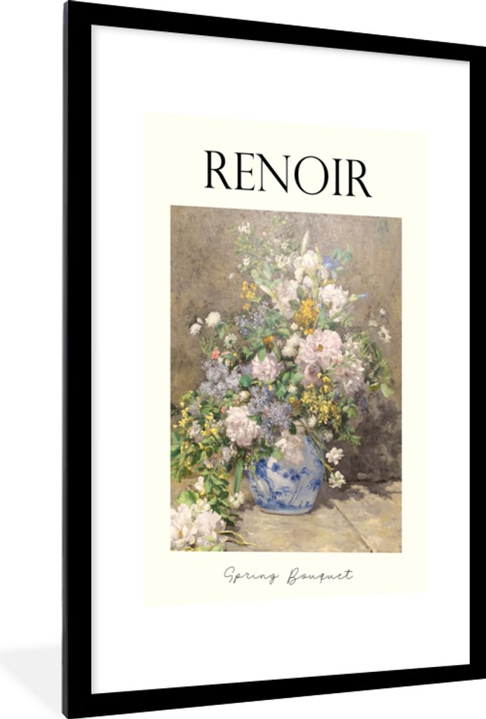 MuchoWow Gerahmtes Poster Gemälde - Renoir - Frühlingsstrauß 60x90 cm - Poster mit Schwarzem Bilderrahmen Wandposter Rahmen Foto Bilder - Deko...