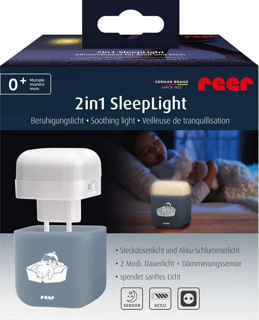 Veilleuse enfant REER Light 2in1 gris bleu avec fonction lampe de poche