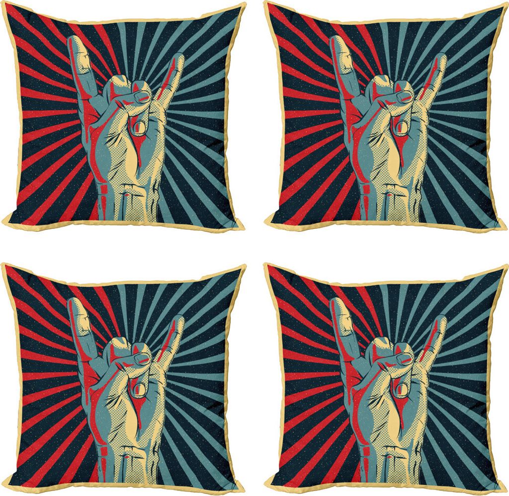 ABAKUHAUS Musik Kissenbezug Set (4 Stück), Rock 'n' Roll Handzeichen, Moderner Doppelseitiger Digitaldruck, 60 cm x 60 cm, Mehrfarbig