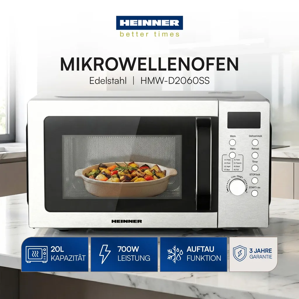 Heinner HMW-D2060SS Four à micro-ondes Solo 20L 700W avec écran LED - 3