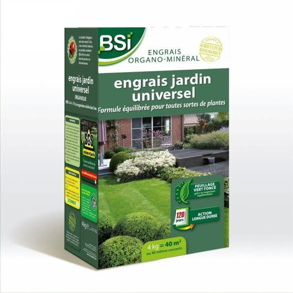 BSI Universeller organischer Dünger für mehrere Pflanzen Rasen, Gemüsegarten, Blumen lange Wirkung 4 kg bis zu 40 m² UAB