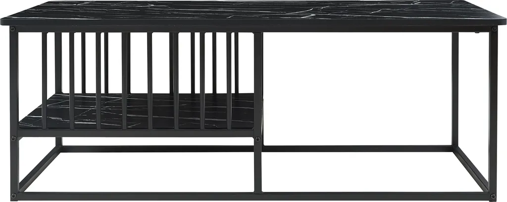 Table basse de salon rectangulaire noire aspect marbre avec niche