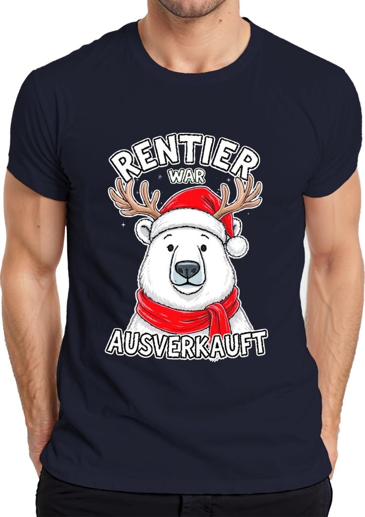 Rentier war t Weihnachten Geschenk Eisbär lustig Retro Herren T-Shirt, Navy, L