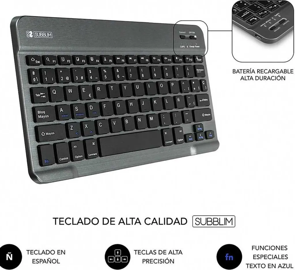 Clavier Bluetooth Subblim Keytab Pro Noir : Étui Universel Fine et Rigide - 5