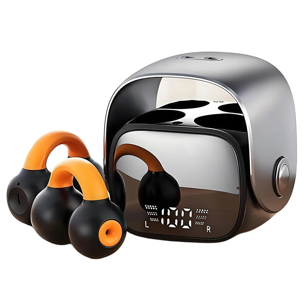 Bluetooth Sport-Ohrhörer mit Ohrclip, Version 5.3, kabellos mit LED-Ladecase, zum Anclipsen, perfekt für Laufen, Fitness & kleine Ohren