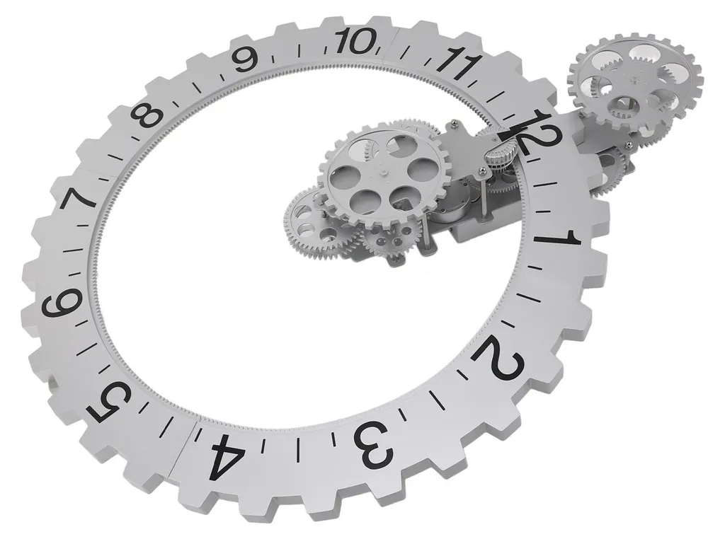 Pendule murale rotative avec roues dentées apparentes décor argent