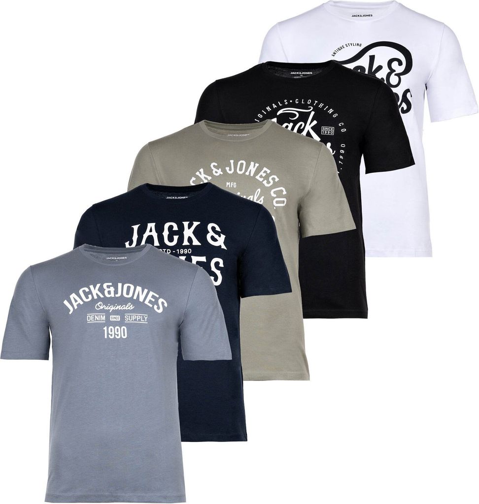 JACK&JONES Herren T-Shirt, 5er Pack - JJLEOGRA TEE CREW Produktbild 