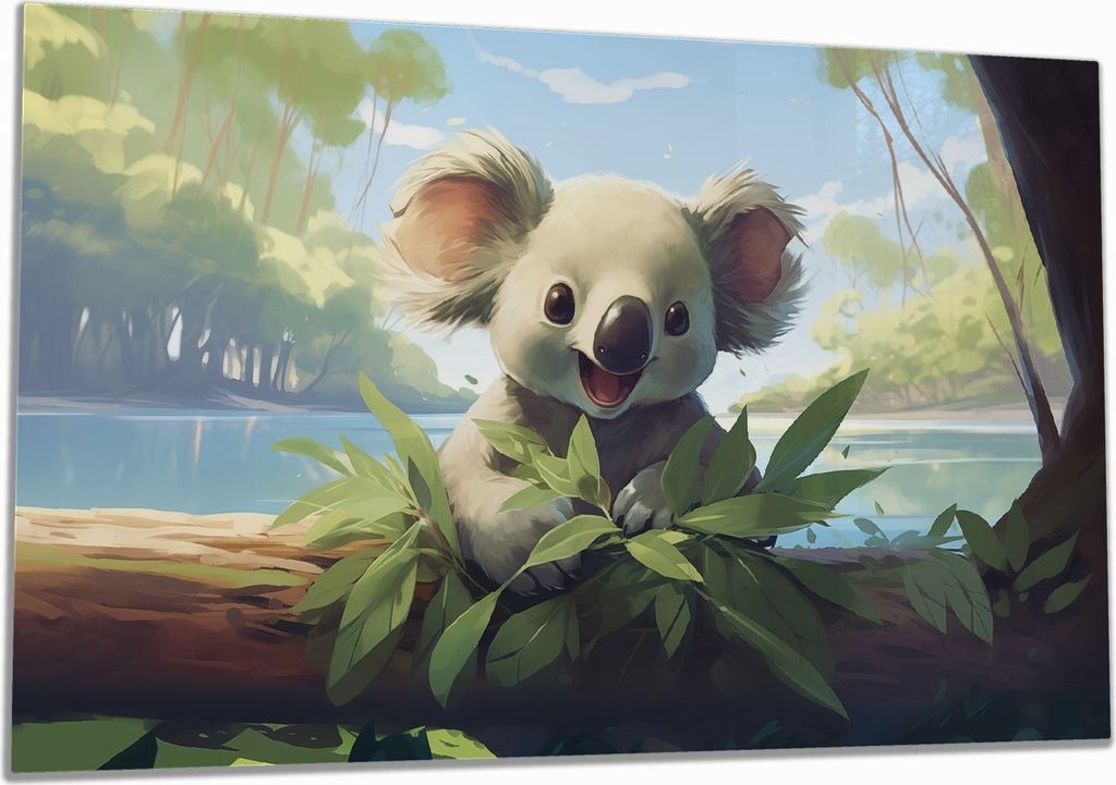 Wallario Herdabdeckplatte aus Glas, Größe 80 x 52 cm 1-teilig, Motiv Australische Idylle: Der lächelnde Koala