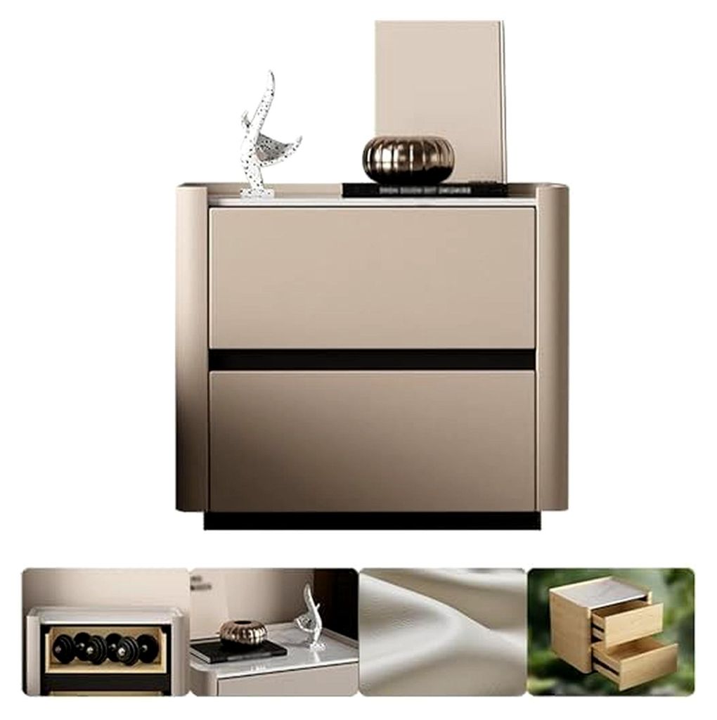 Nachttisch aus Massivholz, kleine Kommode mit gebogenem Profil-Design für Schlafzimmer und Wohnzimmer (Größe: 60 x 40 x 48 cm, Farbe: Hellgrau)