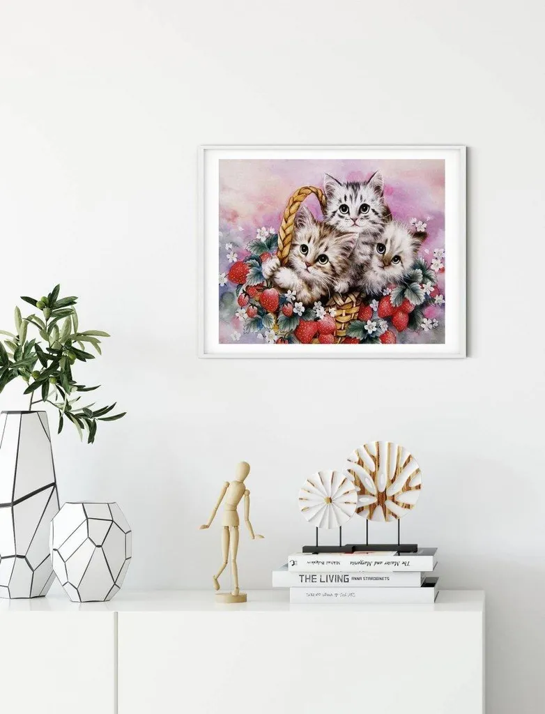 Broderie de diamants chat pour salon - Tableau strass DIY 35x45cm