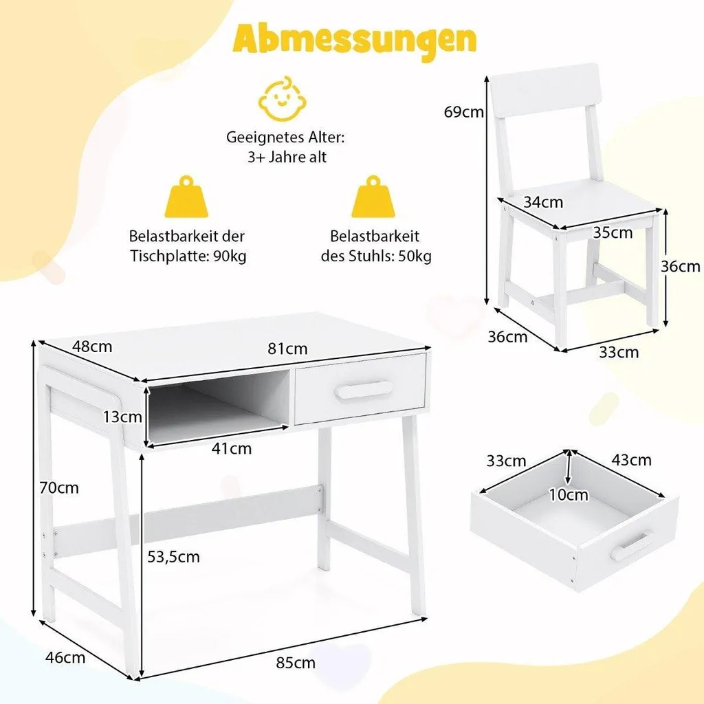 Ensemble bureau et chaise enfant avec rangement blanc - Modèle ABC-10 - 2