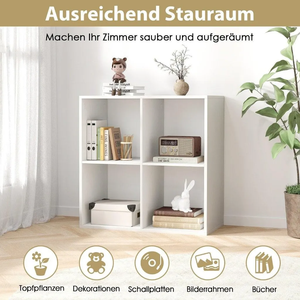 Petite bibliothèque étagère cube gain de place blanc 4 cases rangement