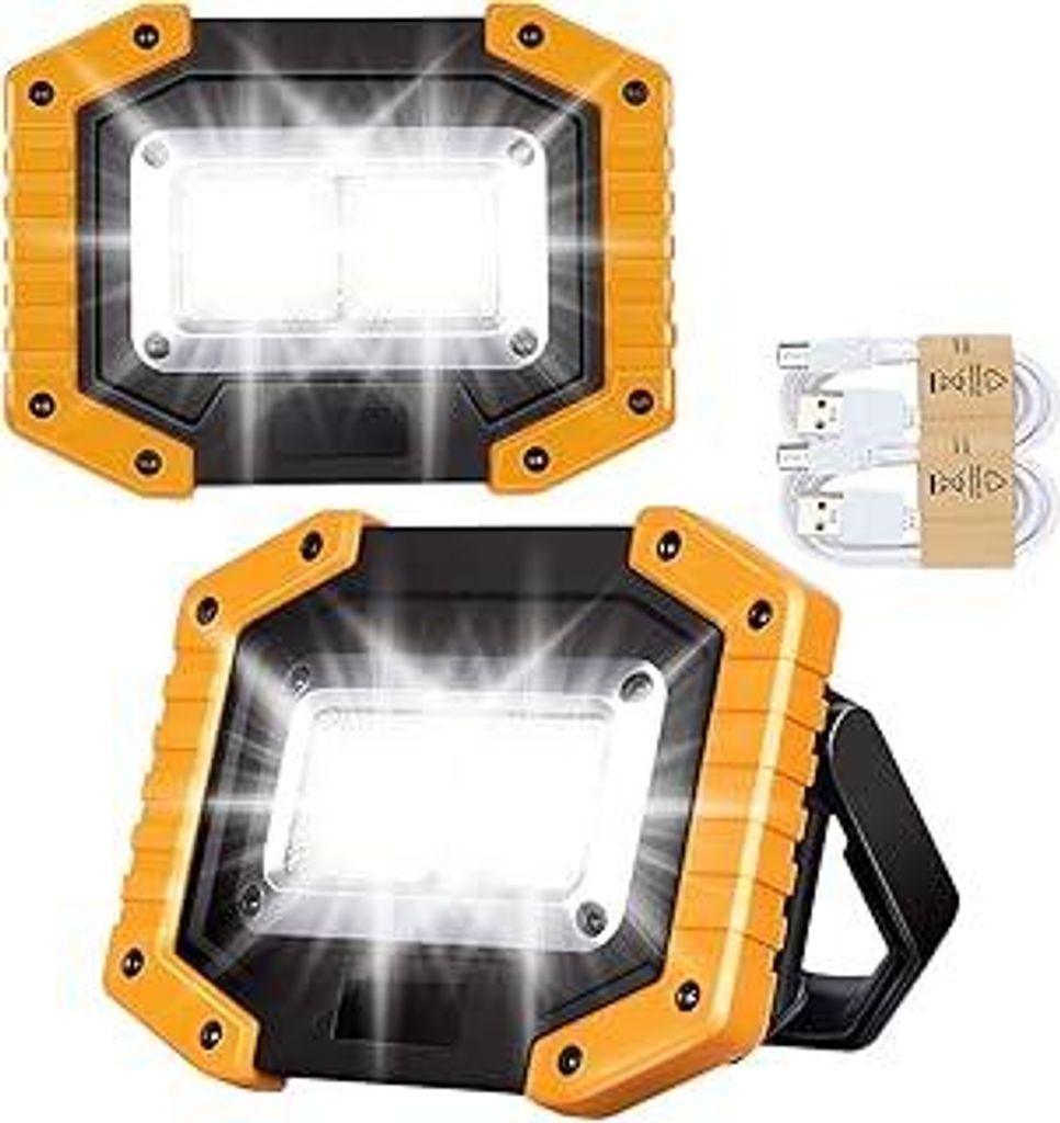 30W LED Akku Strahler Baustrahler Wiederaufladbare Superhell 2000 Lumen Arbeitsleuchte Wasserdichtes COB Arbeitsleuchte USB Campinglampe für Garag...