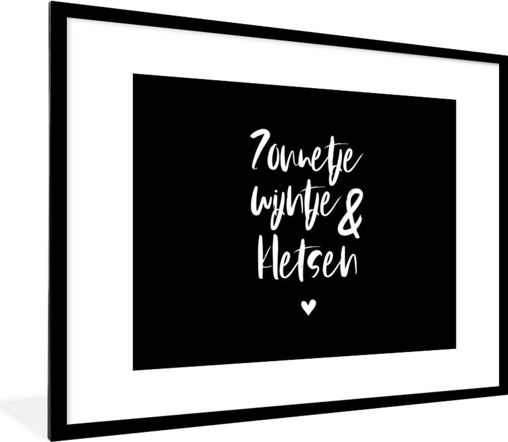 MuchoWow Gerahmtes Poster Zitate - Sonnenschein, Wein & Chat - Text - Wein - Sommer 80x60 cm - Poster mit Schwarzem Bilderrahmen Wandposter Rahme...