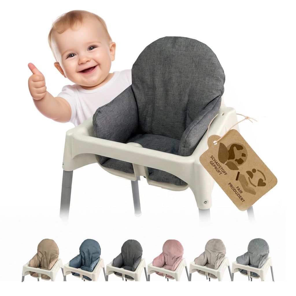 Sitzbezug Kissen Ersatzbezug Bezug kompatibel mit Ikea Hochstuhl Antilop - weich, waschbar - Sitzverkleinerer - Hochstuhlkissen (mel grau)
